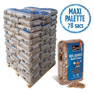 Camion Complet – 24 Palettes de Granulés de Bois WOODSTOCK (1872 sacs de 15 kg)