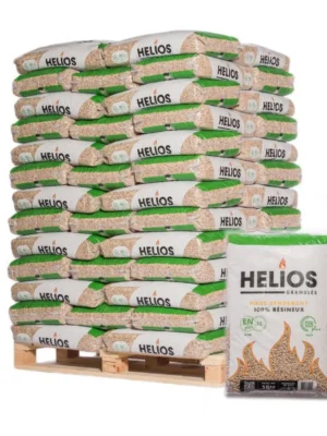 Bûches de bois PELLET HELIOS – PALETTE DE 65 SACS DE 15 KG