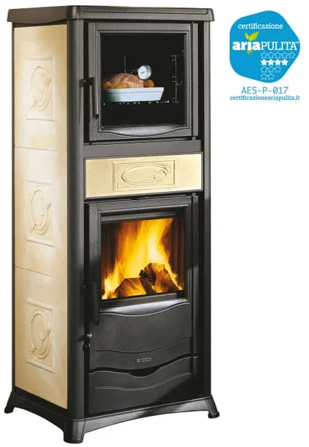 Poêle à bois avec four pour la cuisson 9,1 kW Rossella Plus Evo – rouge