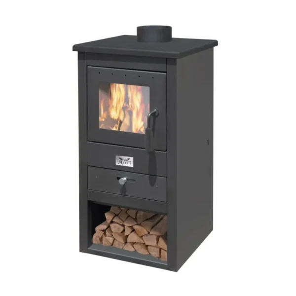 Poêle à bois noir Athena 13 kw – mesure cm.44x45x94h. – Poids kg.55